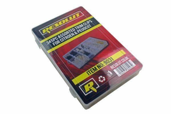 345-piece assorted trim clips set for Citroen and Peugeot in labeled storage case