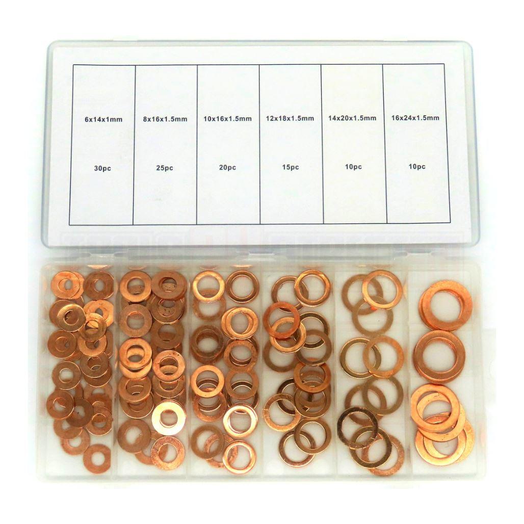 Toolzone 110pc Copper Washer Assortment 6 8 10 12 14 16mm Storage Box HW204 - Tools 2U Direct SW