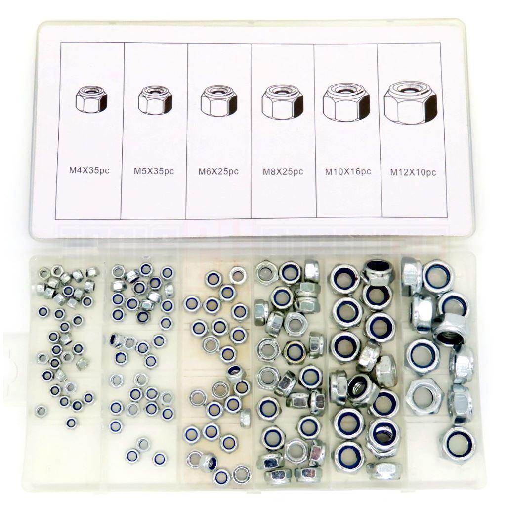 Toolzone 146 Piece Steel Locknuts Nyloc / Nylon Lock Nut assortment Locking Nuts HW166 - Tools 2U Direct SW