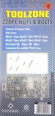 Toolzone 220pc Nuts & Bolts Assortment HW020 - Tools 2U Direct SW