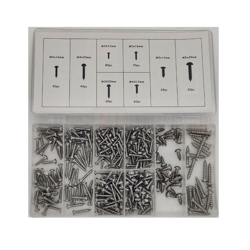 Toolzone 410pc Stainless Steel Metal Self Tapping Screw Assortment Screws M3 - M5 HW012 - Tools 2U Direct SW
