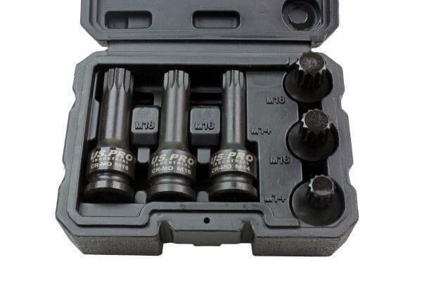 US PRO INDUSTRIAL 6PC 1/2" Dr Impact Spline Bit Sockets Shallow & Deep M14 M16 M18 1379 - Tools 2U Direct SW
