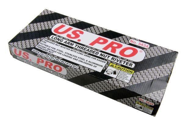 US PRO long arm threaded nut riveter boxed tool set on white background