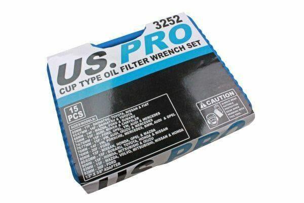 US PRO Oil Filter Wrench Remover Removal Set Cup Type 65mm - 100mm 15pcs Kit 3252 - Tools 2U Direct SW