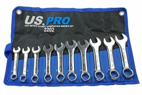 US PRO Tools 10pc Metric Stubby Combination Spanner Wrench Set 10 - 19mm 2202 - Tools 2U Direct SW
