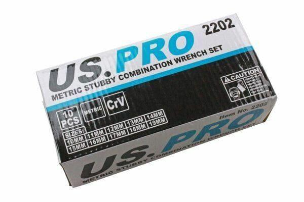 US PRO Tools 10pc Metric Stubby Combination Spanner Wrench Set 10 - 19mm 2202 - Tools 2U Direct SW