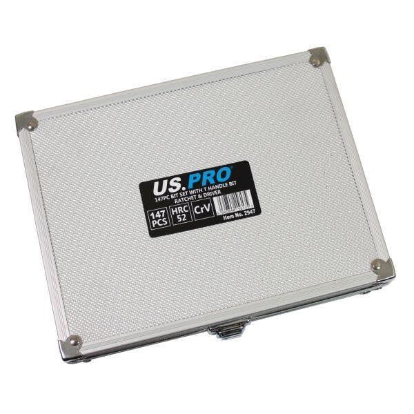 US PRO Tools 147pc Assortment Bit Set With T Handle Bit Ratchet & Driver 2947 - Tools 2U Direct SW