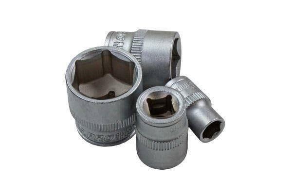 Set of 3/8-inch drive shallow sockets with satin finish on white background