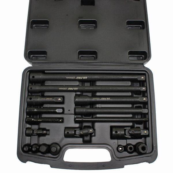 US PRO Tools 18pc Impact Accessory Set 1/4" 3/8" 1/2" Drives UJ Step Up/Down 3685 - Tools 2U Direct SW