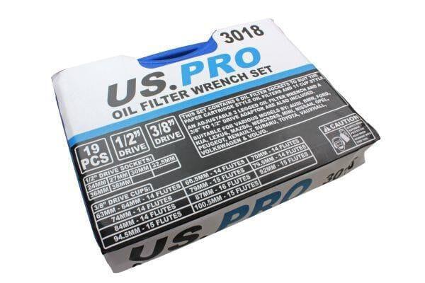 US PRO Tools 19pc Oil Filter Wrench Set Cup Leg Socket Types Various Models 3018 - Tools 2U Direct SW