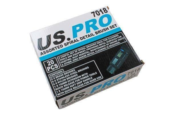 US PRO Tools 20pc Assorted Spiral Detail Brush Cleaning Set 7018 - Tools 2U Direct SW