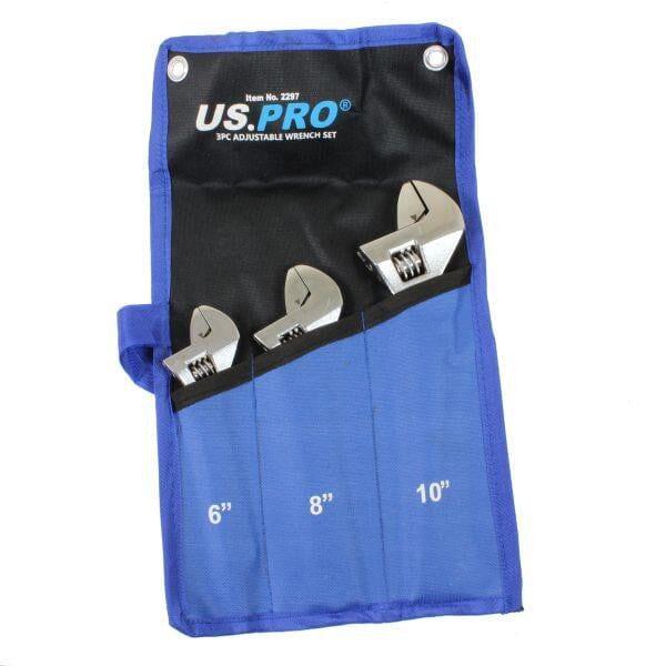 US PRO Tools 3pc Adjustable Wrench / Shifting Spanner Set 6" 8" 10" Chrome Finish 2297 - Tools 2U Direct SW