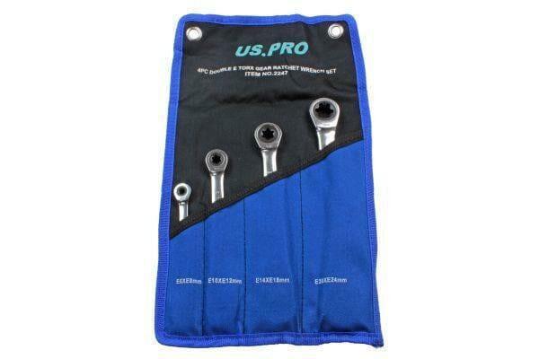 US PRO Tools 4pc Metric Double E-Torx Gear Ratchet Spanner Set E6 - E24 2247 - Tools 2U Direct SW