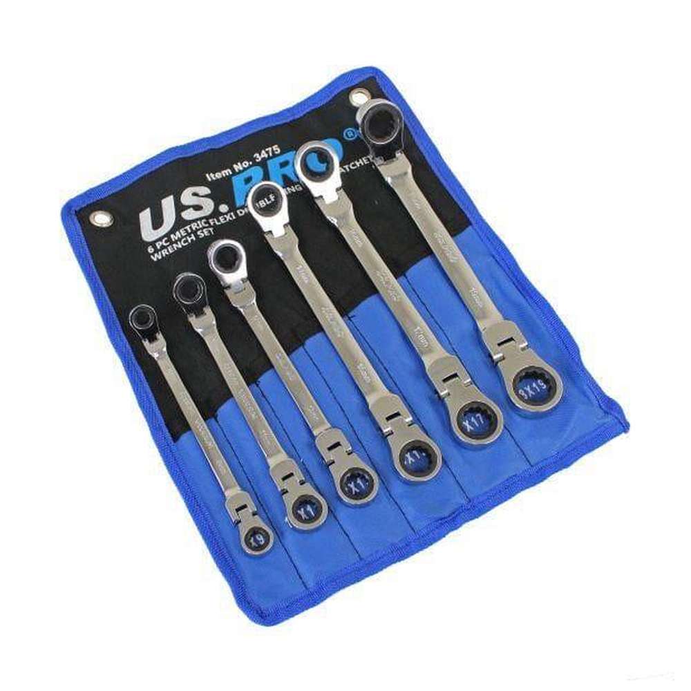 US PRO Tools 6pc Metric Flexi Double Ring Gear Ratchet Spanner Wrench Set 8-19mm 3475 - Tools 2U Direct SW