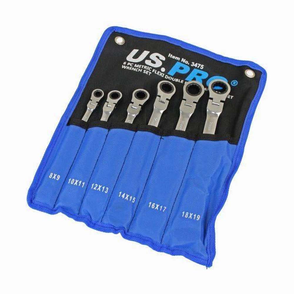 US PRO Tools 6pc Metric Flexi Double Ring Gear Ratchet Spanner Wrench Set 8-19mm 3475 - Tools 2U Direct SW