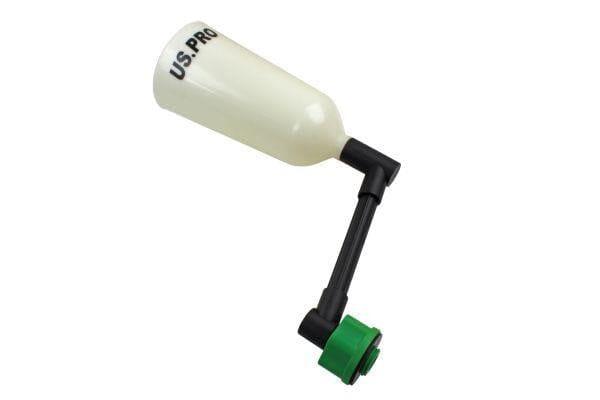 Engine oil funnel with adaptor on white background, automotive tool for fluid filling