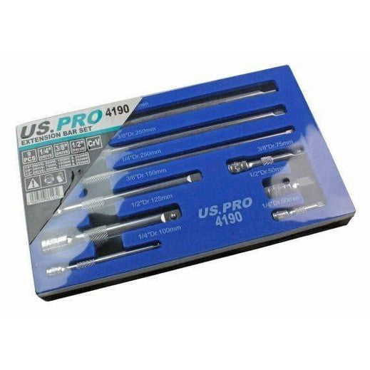US PRO Tools 9pc 1/4" 3/8" 1/2" Dr Extension Bar Set, Sockets bars 4190 - Tools 2U Direct SW