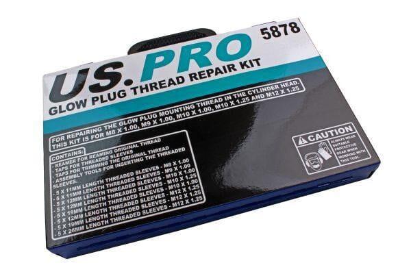 US PRO Tools Glow Plug Thread Repair Kit M8, M9, M10, M12 5878 - Tools 2U Direct SW