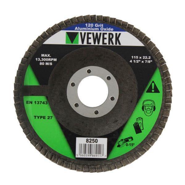 VEWERK 115 X 22.2MM Type 27 Flap Discs 120 Grit Oxide Pack Of 10 8250 - Tools 2U Direct SW