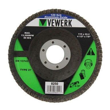 VEWERK 115 X 22.2MM Type 27 Flap Discs 120 Grit Oxide Pack Of 10 8250 - Tools 2U Direct SW