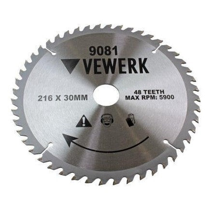 VEWERK TCT Circular Saw Blade 216mm x 30mm x 48T fits Festool , Makita 9081 - Tools 2U Direct SW