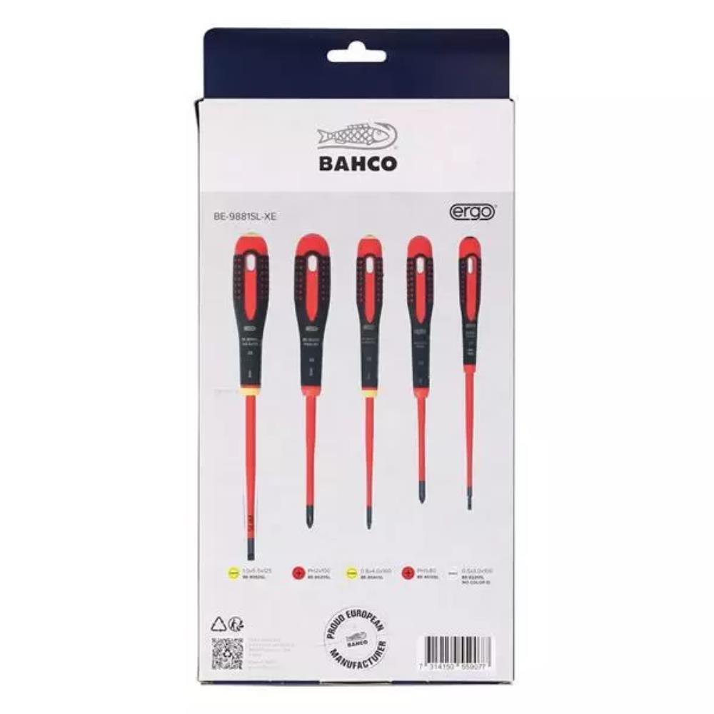 Bahco XMAS ERGO™ 5pc Slim VDE Insulated Screwdriver Set BE-9881SL