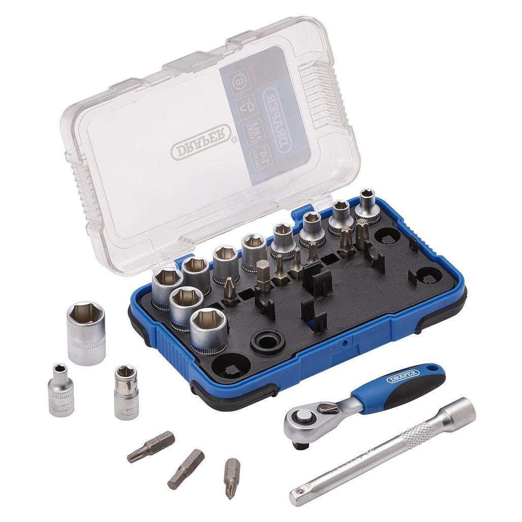 Draper Metric Socket Set 1/4" Sq Dr 25 Piece with Ratchet & Bits 16354
