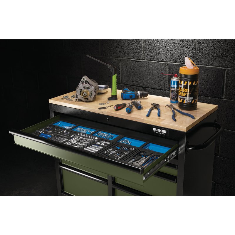 BUNKER® 7 Drawer Workbench Roller Tool Cabinet, 41", Green 08221