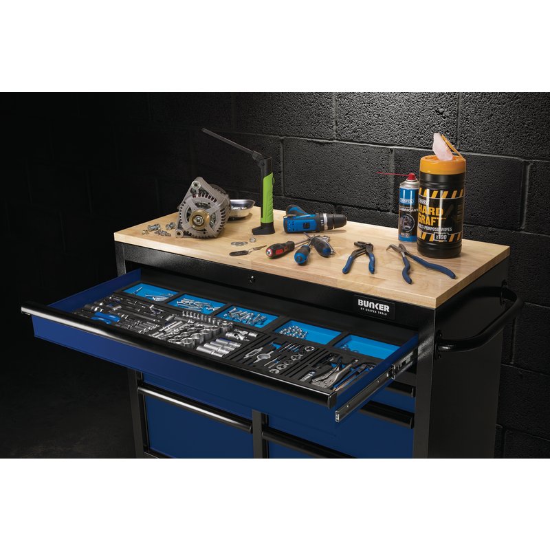 BUNKER® 7 Drawer Workbench Roller Tool Cabinet, 41", Blue 08222