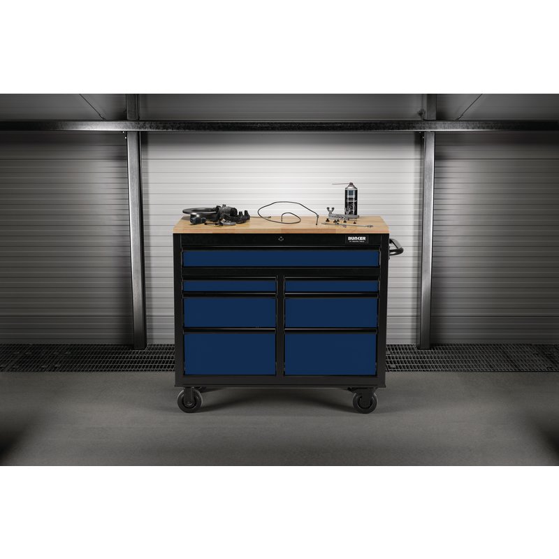 BUNKER® 7 Drawer Workbench Roller Tool Cabinet, 41", Blue 08222