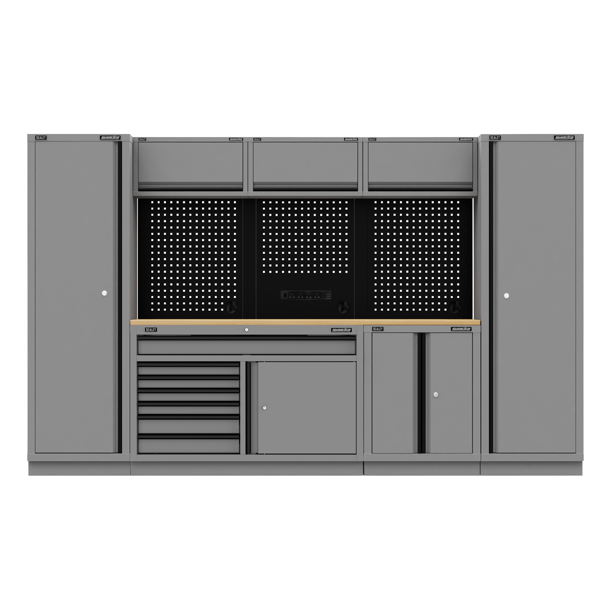 Sealey Superline PRO® Black Edition Storage System with Rubber Wood Worktop 3.24m APMSBESTACK05W