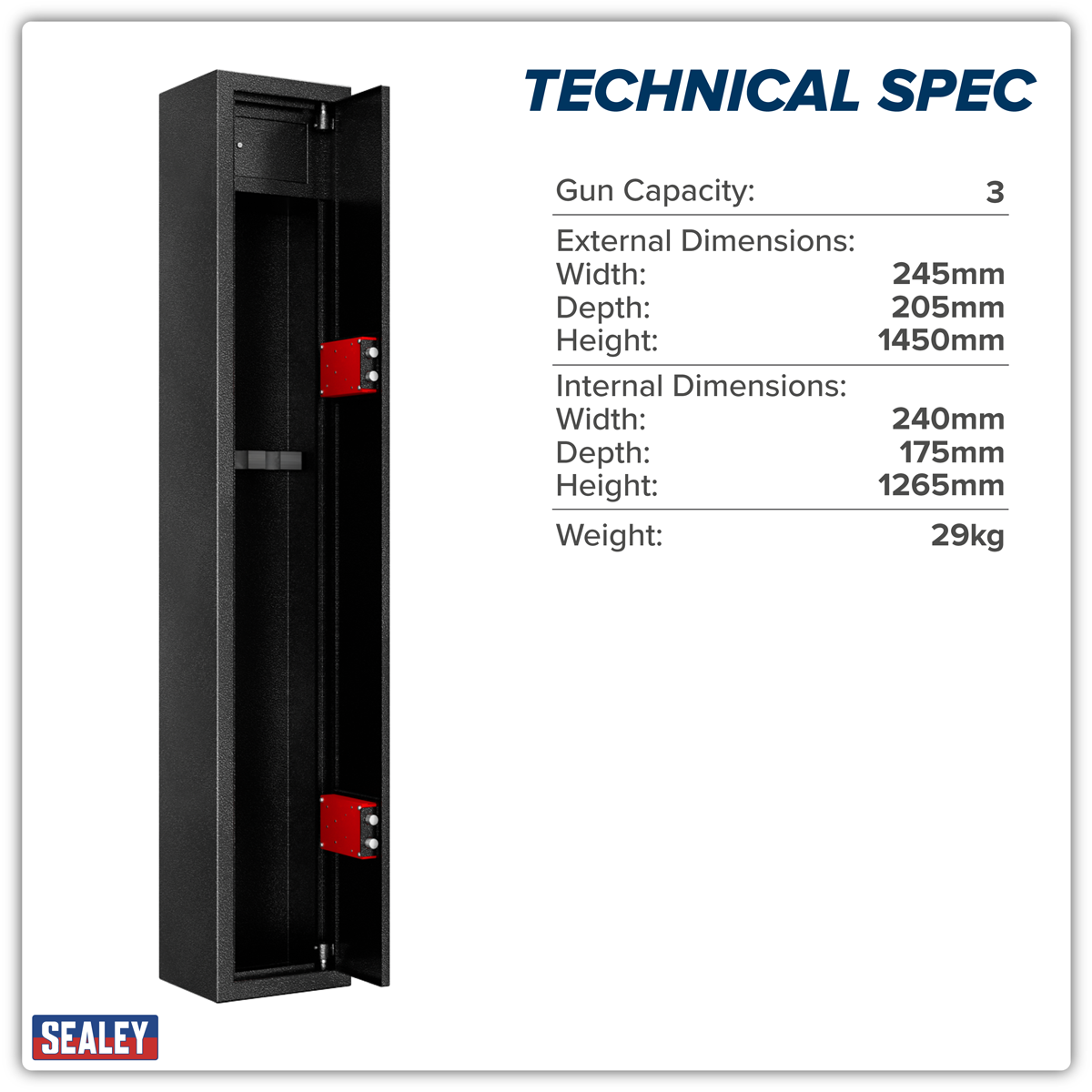 Sealey 3 Gun Cabinet with Ammo Safe SGS3AB