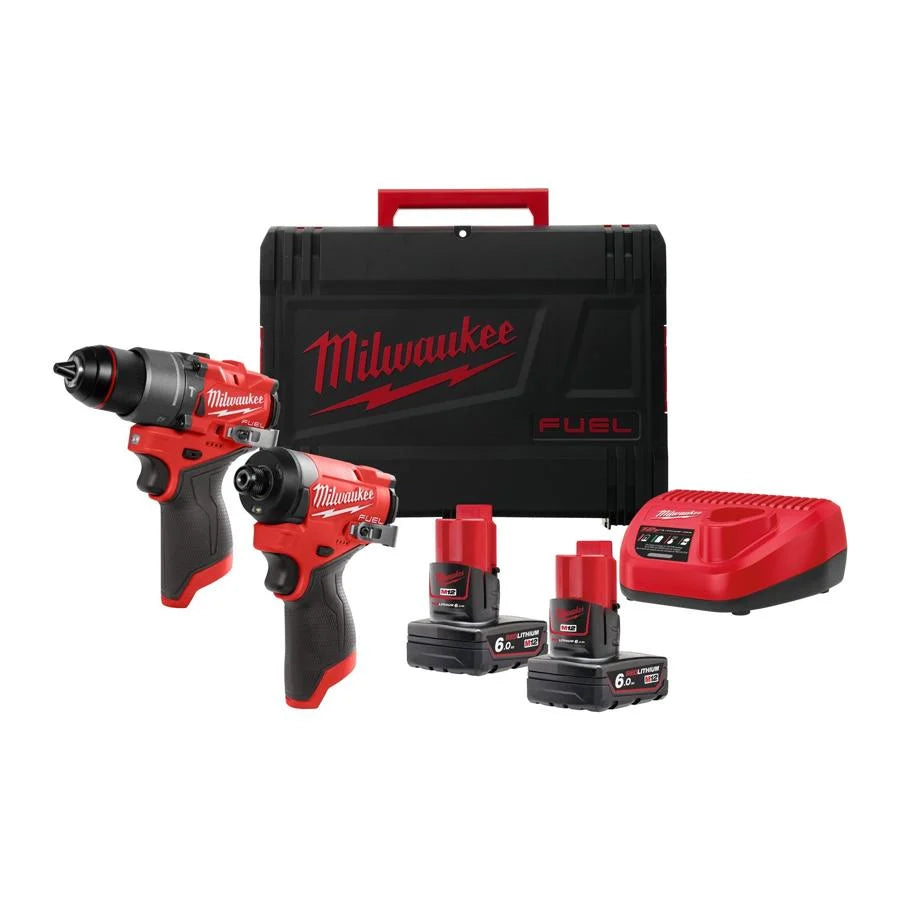 Milwaukee M12 FUEL 12V GEN2 Combi Drill and Impact Driver Kit - 2x 6Ah Batteries Charger and Case M12FPP2A2-602X