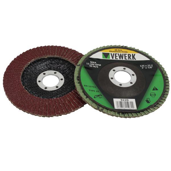 VEWERK 10pc Type 29 Flap Discs 60 Grit Aluminium Oxide 125mm x 22.2mm 9220