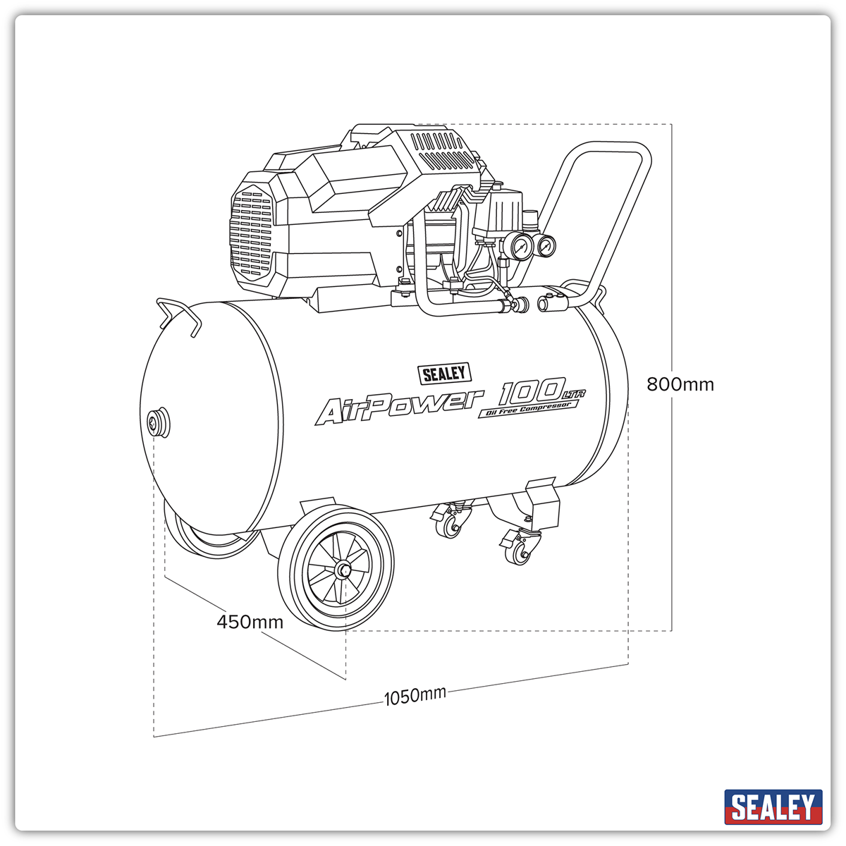 Sealey Air Compressor 100L V-Twin Oil Free Direct Drive 3hp SAC10002