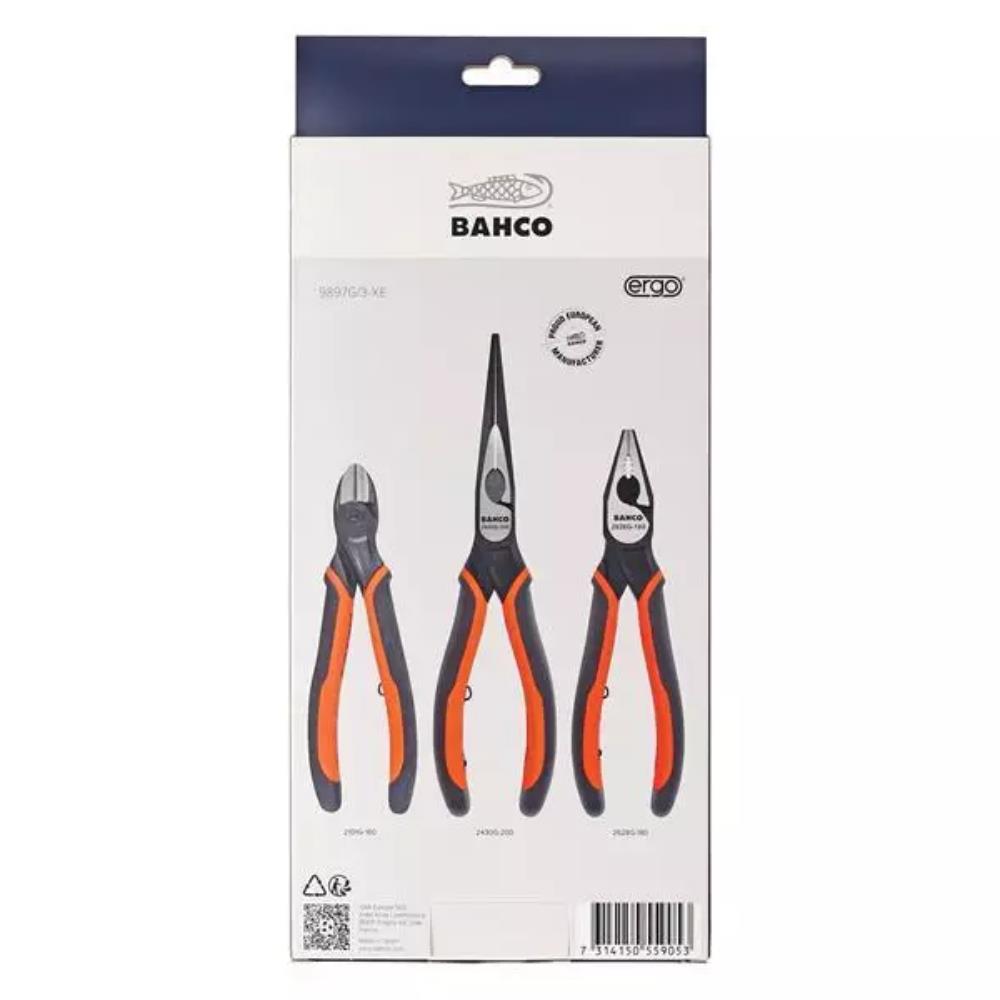 Bahco XMAS ERGO 3 Piece Plier Set Combination Long Cutters 9897G/3-XE