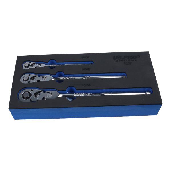 US PRO INDUSTRIAL 3pc Flexi Head Ratchet Set 1/4" 3/8" 1/2" Dr 4237