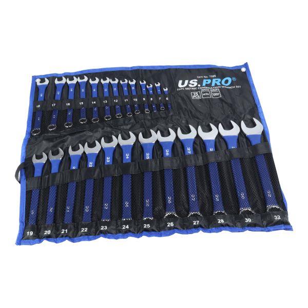 US PRO Tools 25pc Metric Combination Spanner Set 6-32mm with Rubber Grips 7599