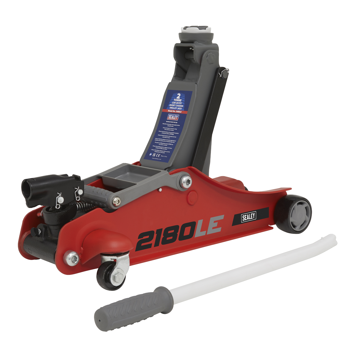 Sealey 180° Handle Low Profile Short Chassis Trolley Jack 2 Tonne - Red 2180LE