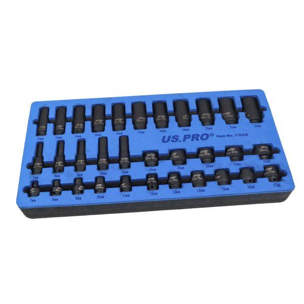 US PRO Tools 32pc 3/8" Dr 6pt Deep & Shallow Impact Socket Set 7-22mm 7595