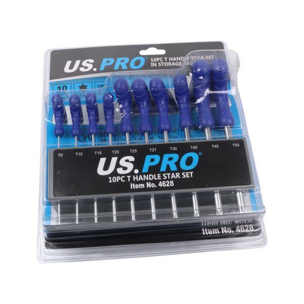 US PRO 10pc T-Handle Torx Key Set Long Star Wrenches T9 - T50 + Storage Rack 4628