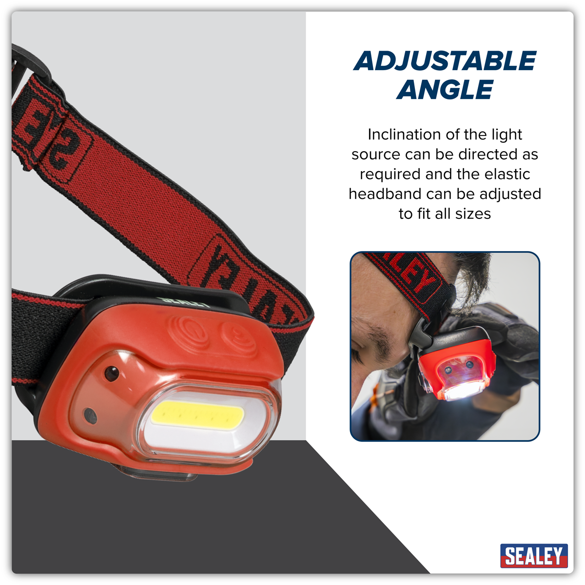 Sealey Rechargeable Head Torch with Auto-Sensor 8W COB LED - Red HT08RR