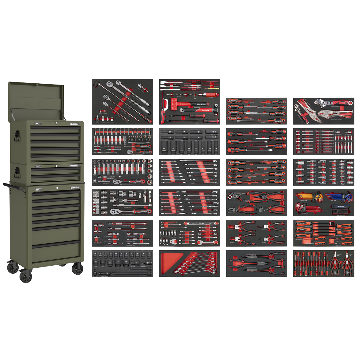 Sealey Superline PRO® Tool Chest Combination 14 Drawer with 447pc Tool Kit - Khaki SPTCOMBO3K