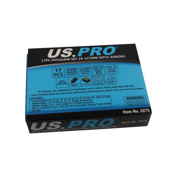US PRO Tools 17pc Hole saw Set 19-127mm With Arbors 9275