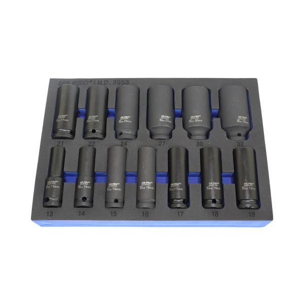 US PRO INDUSTRIAL 13pc 1/2" Dr 6pt European Deep Impact Socket Set 13-32mm 3953