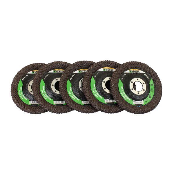 VEWERK Curved Flap Disc 60 Grit 115 X 22.2MM 5PK 8237