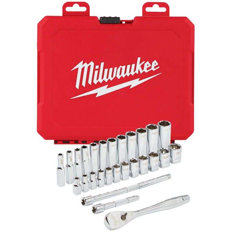 Milwaukee 28 Piece 1/4" Drive Metric Ratchet & Socket Set 4932464943