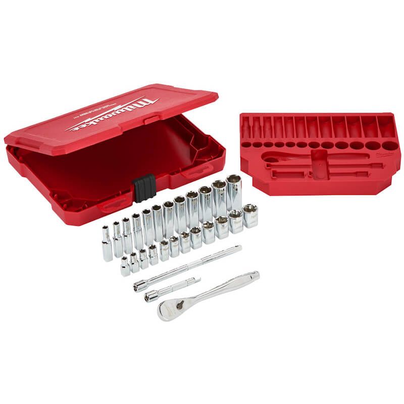 Milwaukee 28 Piece 1/4" Drive Metric Ratchet & Socket Set 4932464943