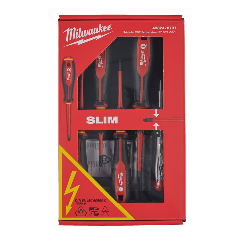 Milwaukee 5 Piece TRI-LOBE VDE SL/PZ Screwdriver Set with Voltage Tester 4932478737