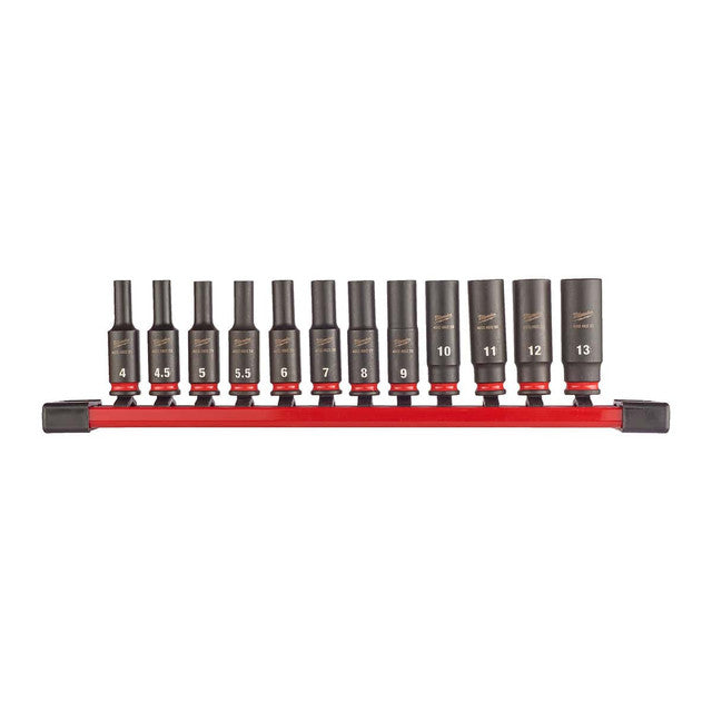 Milwaukee 12 Piece 1/4" Drive ShockWave Impact Duty Impact Socket Rail Set 4 - 13mm 4932480453